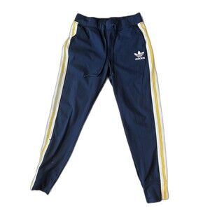 Adidas Originals Track Pants Mens S Navy Yellow Stripe Trefoil Joggers